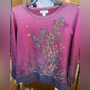 Women's Christopher & Banks Purple Floral Long Sleeve Top